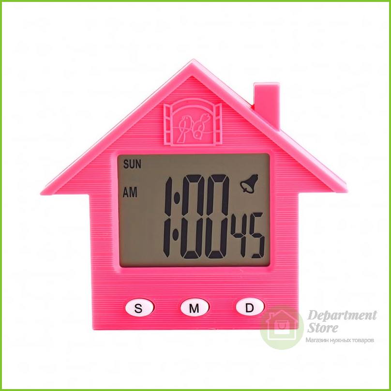 Электронные часы-будильник с магнитом Домик NA-1638A, цвет розовый
